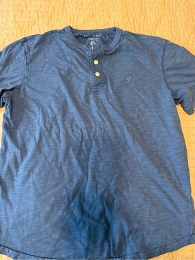 American Eagle Outfitters Navy Blue Henley Short Sleeve Polo